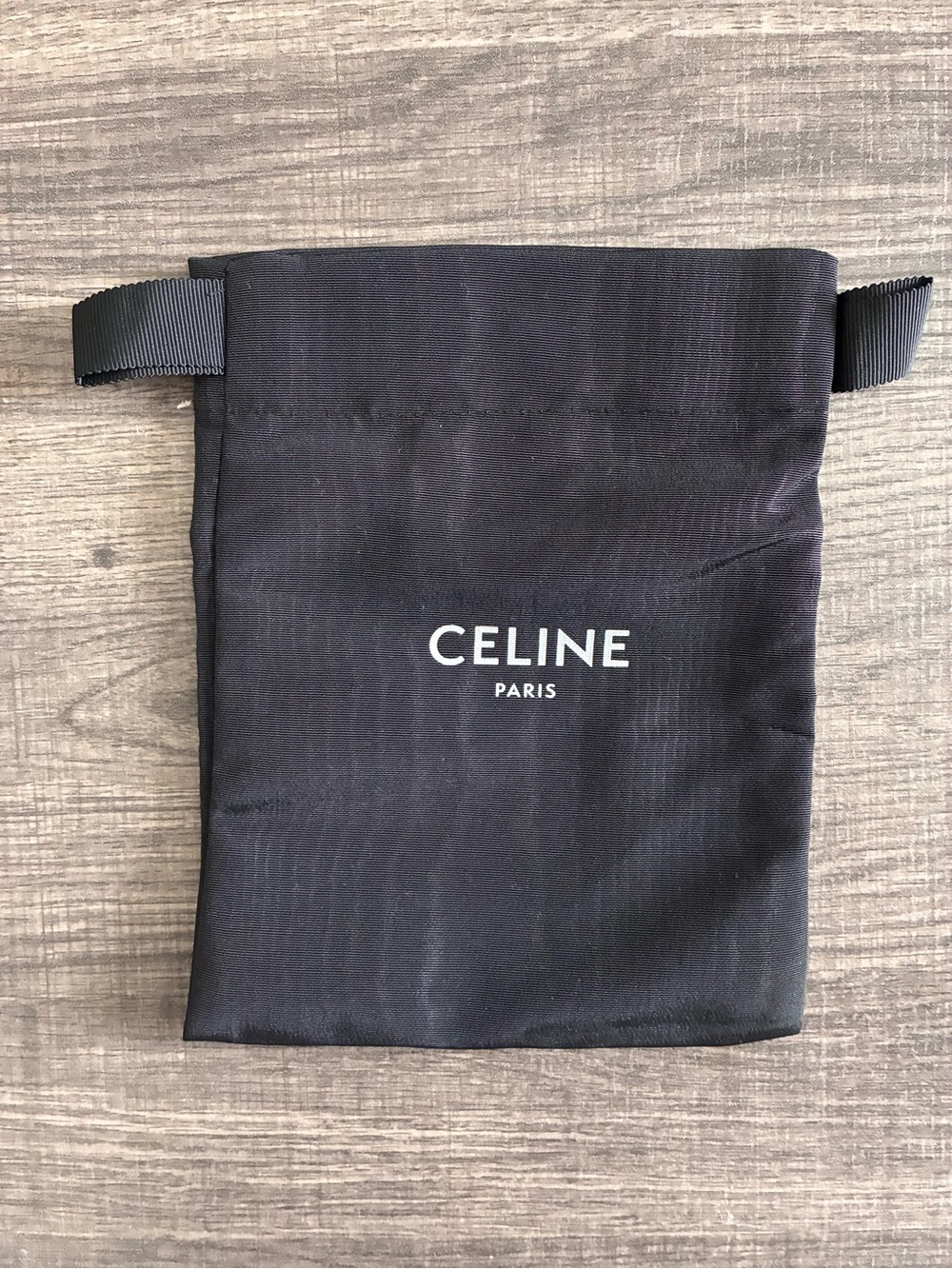Celine Black Drawstring Dust Pouch with White Logo
